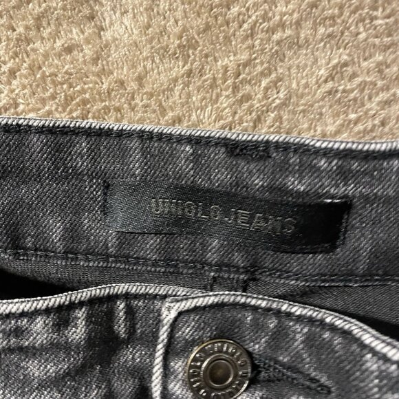 UNIQLO Jeans Juniors Sz 11 Wide Leg Black Acid Wash High Rise Cropped Pants Dark - Picture 2 of 8